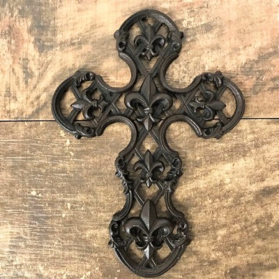 56398- CAST IRON FLEUR DE LI WALL CROSS